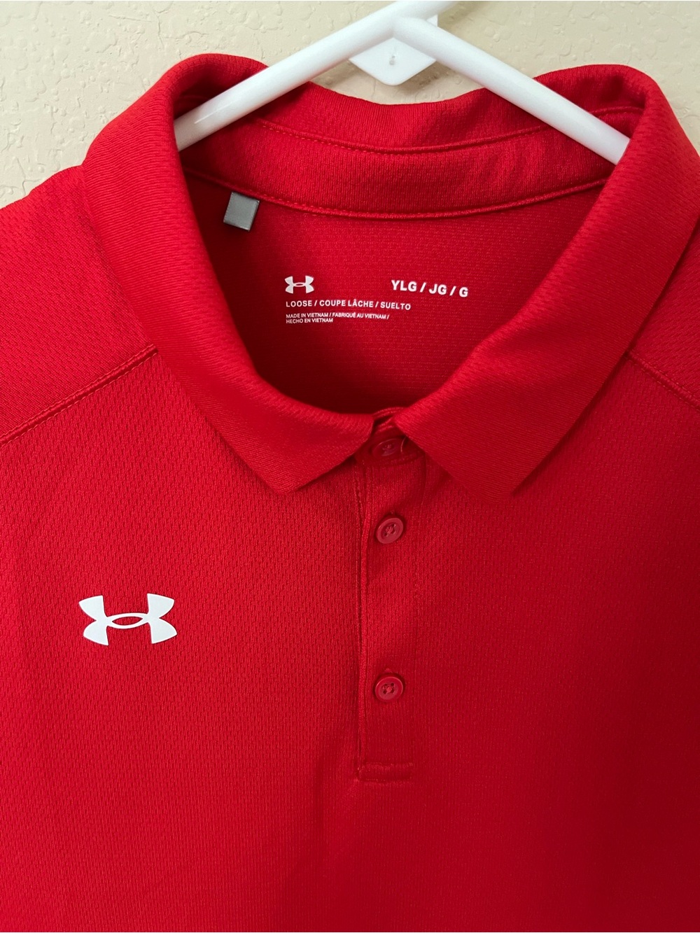 Under Armour Boys Red Tech Polo Shirt Youth Large YLG School Uniform Activewear - Picture 2 of 3